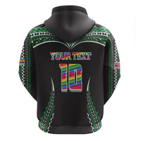 Custom Hawaii Rainbow Warriors Zip Hoodie Polynesian Motif Black Color