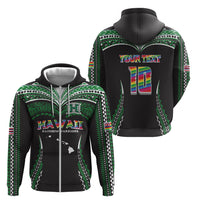 Custom Hawaii Rainbow Warriors Zip Hoodie Polynesian Motif Black Color