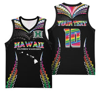 Custom Hawaii Rainbow Warriors Basketball Jersey Polynesian Motif Special Edition Rainbow Gradient