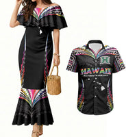 Custom Hawaii Rainbow Warriors Couples Matching Mermaid Dress and Hawaiian Shirt Polynesian Motif Special Edition Rainbow Gradient
