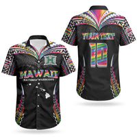 Custom Hawaii Rainbow Warriors Couples Matching Short Sleeve Bodycon Dress and Hawaiian Shirt Polynesian Motif Special Edition Rainbow Gradient