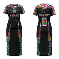 Custom Hawaii Rainbow Warriors Couples Matching Short Sleeve Bodycon Dress and Long Sleeve Button Shirt Polynesian Motif Special Edition Rainbow Gradient
