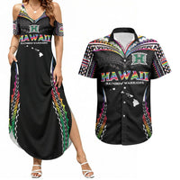 Custom Hawaii Rainbow Warriors Couples Matching Summer Maxi Dress and Hawaiian Shirt Polynesian Motif Special Edition Rainbow Gradient