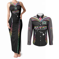Custom Hawaii Rainbow Warriors Couples Matching Tank Maxi Dress and Long Sleeve Button Shirt Polynesian Motif Special Edition Rainbow Gradient