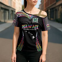 Custom Hawaii Rainbow Warriors Cross Shoulder Shirt Polynesian Motif Special Edition Rainbow Gradient