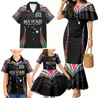 Custom Hawaii Rainbow Warriors Family Matching Mermaid Dress and Hawaiian Shirt Polynesian Motif Special Edition Rainbow Gradient