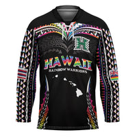 Custom Hawaii Rainbow Warriors Hockey Jersey Polynesian Motif Special Edition Rainbow Gradient