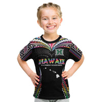 Custom Hawaii Rainbow Warriors Kid T Shirt Polynesian Motif Special Edition Rainbow Gradient