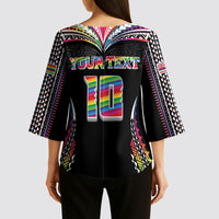 Custom Hawaii Rainbow Warriors Kimono Sleeve Blouse Polynesian Motif Special Edition Rainbow Gradient