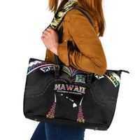Hawaii Rainbow Warriors Leather Tote Bag Polynesian Motif Special Edition Rainbow Gradient
