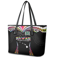Hawaii Rainbow Warriors Leather Tote Bag Polynesian Motif Special Edition Rainbow Gradient