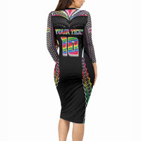 Custom Hawaii Rainbow Warriors Long Sleeve Bodycon Dress Polynesian Motif Special Edition Rainbow Gradient