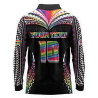 Custom Hawaii Rainbow Warriors Long Sleeve Polo Shirt Polynesian Motif Special Edition Rainbow Gradient