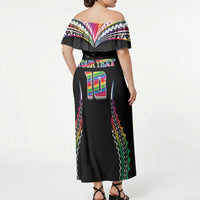 Custom Hawaii Rainbow Warriors Off Shoulder Maxi Dress Polynesian Motif Special Edition Rainbow Gradient