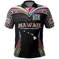 Custom Hawaii Rainbow Warriors Polo Shirt Polynesian Motif Special Edition Rainbow Gradient