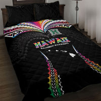 Hawaii Rainbow Warriors Quilt Bed Set Polynesian Motif Special Edition Rainbow Gradient