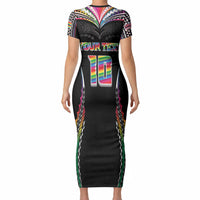 Custom Hawaii Rainbow Warriors Short Sleeve Bodycon Dress Polynesian Motif Special Edition Rainbow Gradient