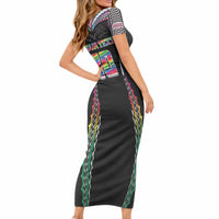 Custom Hawaii Rainbow Warriors Short Sleeve Bodycon Dress Polynesian Motif Special Edition Rainbow Gradient