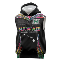 Custom Hawaii Rainbow Warriors Sleeveless Hoodie Polynesian Motif Special Edition Rainbow Gradient