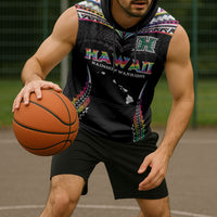 Custom Hawaii Rainbow Warriors Sleeveless Hoodie Polynesian Motif Special Edition Rainbow Gradient