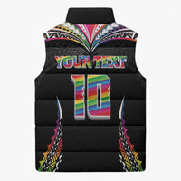 Custom Hawaii Rainbow Warriors Sleeveless Puffer Jacket Polynesian Motif Special Edition Rainbow Gradient