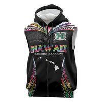 Custom Hawaii Rainbow Warriors Sleeveless Zip Hoodie Polynesian Motif Special Edition Rainbow Gradient