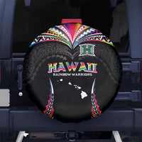 Hawaii Rainbow Warriors Spare Tire Cover Polynesian Motif Special Edition Rainbow Gradient