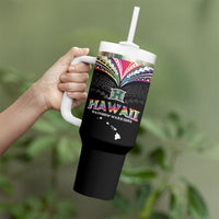 Custom Hawaii Rainbow Warriors Tumbler With Handle Polynesian Motif Special Edition Rainbow Gradient