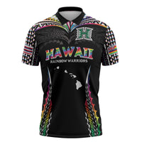 Custom Hawaii Rainbow Warriors Zipper Polo Shirt Polynesian Motif Special Edition Rainbow Gradient