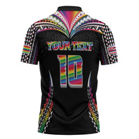 Custom Hawaii Rainbow Warriors Zipper Polo Shirt Polynesian Motif Special Edition Rainbow Gradient