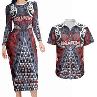 Personalised Aotearoa Iwi Ngapuhi Couples Matching Long Sleeve Bodycon Dress and Hawaiian Shirt Maori Motif Tribal