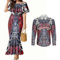 Personalised Aotearoa Iwi Ngapuhi Couples Matching Mermaid Dress and Long Sleeve Button Shirt Maori Motif Tribal