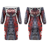 Personalised Aotearoa Iwi Ngapuhi Couples Matching Off The Shoulder Long Sleeve Dress and Hawaiian Shirt Maori Motif Tribal