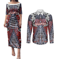 Personalised Aotearoa Iwi Ngapuhi Couples Matching Puletasi and Long Sleeve Button Shirt Maori Motif Tribal