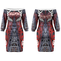 Personalised Aotearoa Iwi Ngapuhi Family Matching Off The Shoulder Long Sleeve Dress and Hawaiian Shirt Maori Motif Tribal