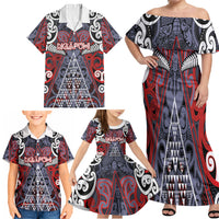 Personalised Aotearoa Iwi Ngapuhi Family Matching Off Shoulder Maxi Dress and Hawaiian Shirt Maori Motif Tribal