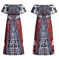 Personalised Aotearoa Iwi Ngapuhi Family Matching Off Shoulder Maxi Dress and Hawaiian Shirt Maori Motif Tribal