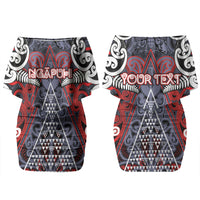 Personalised Aotearoa Iwi Ngapuhi Family Matching Off Shoulder Short Dress and Hawaiian Shirt Maori Motif Tribal
