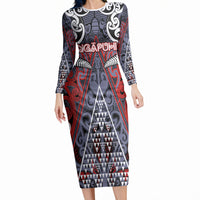 Personalised Aotearoa Iwi Ngapuhi Long Sleeve Bodycon Dress Maori Motif Tribal