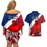 samoa-rugby-couples-matching-off-shoulder-short-dress-and-hawaiian-shirt-siva-tau-dance-polynesian-tattoo-brush-style