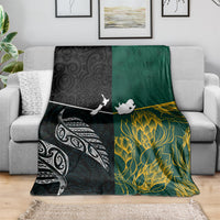 South Africa and New Zealand Blanket King Protea and Silver Fern Mix Culture Pattern LT03 - Polynesian Pride