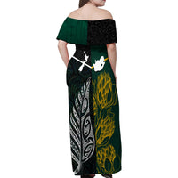 South Africa and New Zealand Family Matching Off Shoulder Maxi Dress and Hawaiian Shirt King Protea and Silver Fern Mix Culture Pattern LT03 - Polynesian Pride