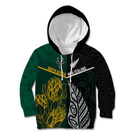 Personalised South Africa and New Zealand Kid Hoodie King Protea and Silver Fern Mix Culture Pattern LT03 Hoodie Black - Polynesian Pride