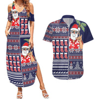 Hawaii Mele Kalikimaka Couples Matching Summer Maxi Dress and Hawaiian Shirt Aloha and Christmas Elements Patchwork Blue Style LT03 Blue - Polynesian Pride