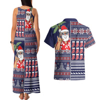 Hawaii Mele Kalikimaka Couples Matching Tank Maxi Dress and Hawaiian Shirt Aloha and Christmas Elements Patchwork Blue Style LT03 - Polynesian Pride
