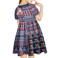 Hawaii Mele Kalikimaka Kid Short Sleeve Dress Aloha and Christmas Elements Patchwork Blue Style LT03 - Polynesian Pride
