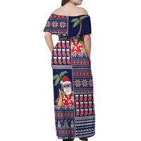 Hawaii Mele Kalikimaka Off Shoulder Maxi Dress Aloha and Christmas Elements Patchwork Blue Style LT03 - Polynesian Pride