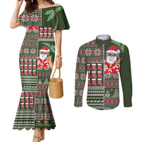 Hawaii Mele Kalikimaka Couples Matching Mermaid Dress and Long Sleeve Button Shirt Aloha and Christmas Elements Patchwork Green Style LT03 Green - Polynesian Pride
