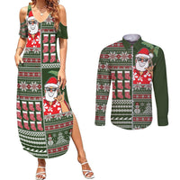Hawaii Mele Kalikimaka Couples Matching Summer Maxi Dress and Long Sleeve Button Shirt Aloha and Christmas Elements Patchwork Green Style LT03 Green - Polynesian Pride