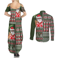 Hawaii Mele Kalikimaka Couples Matching Summer Maxi Dress and Long Sleeve Button Shirt Aloha and Christmas Elements Patchwork Green Style LT03 - Polynesian Pride